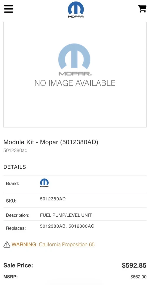 NUEVO Conjunto de bomba de combustible genuino Mopar 05012380AD Jeep Grand Cherokee 4.0 4.7 Foto 3 de 3