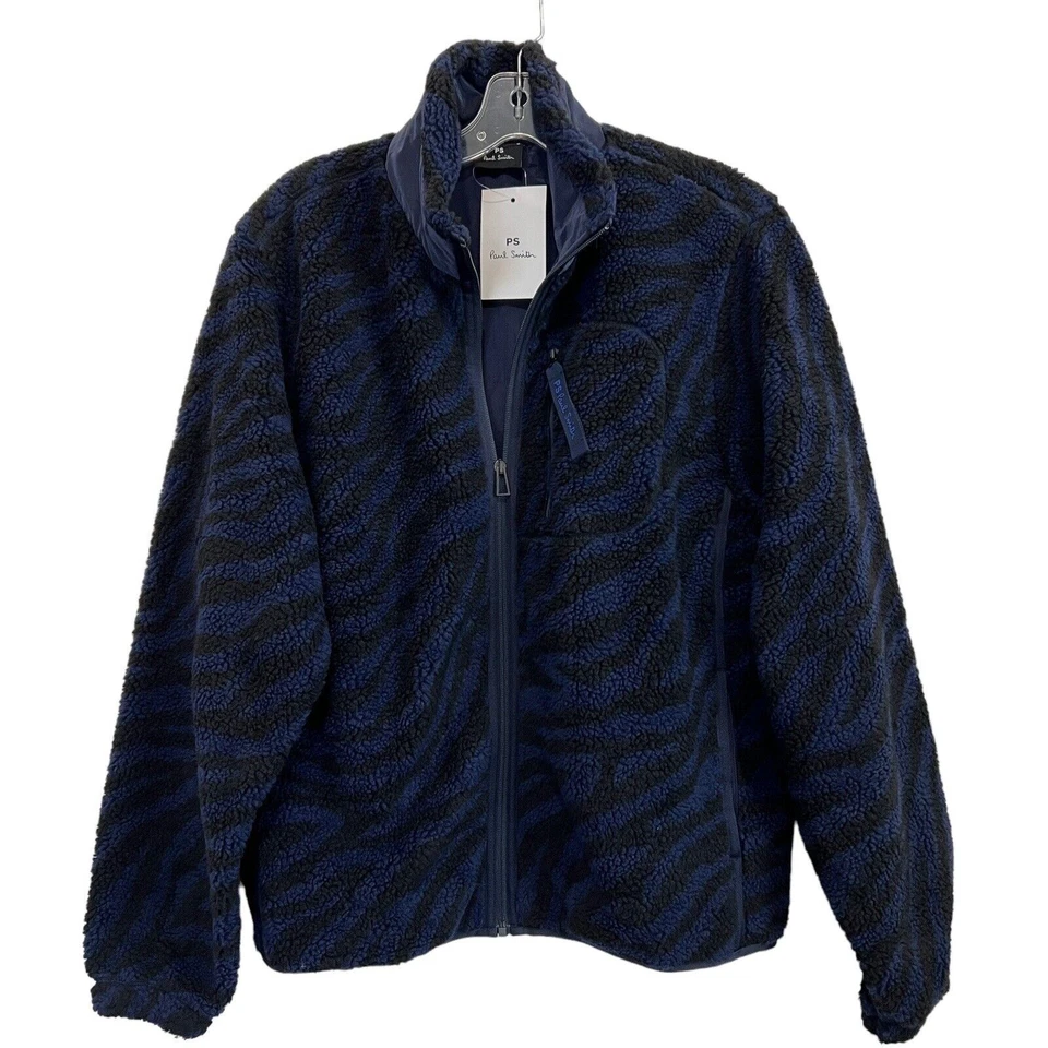Jaqueta Paul Smith Sherpa zíper completo estampa zebra azul/preta tamanho M - Imagem 3 de 4