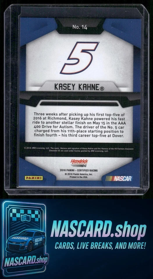 2016 Panini Certified #14 Kasey Kahne Mirror Purple #01/10 - Image 2 of 2