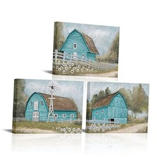Farmhouse Wall Art Country Barn Painting Picture Farmhouse Wall Turquoise