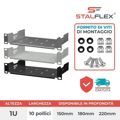 Etagere Rack 10" Fixe 1U 150 mm Noir Gris pour Baie Serveur - Photo 1/2