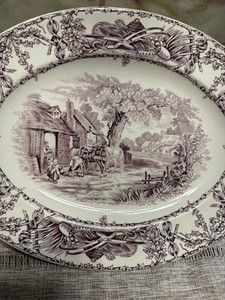 Vintage Royal Staffordshire Clarice Cliff Rural Scenes Plum Oval Platter 12”