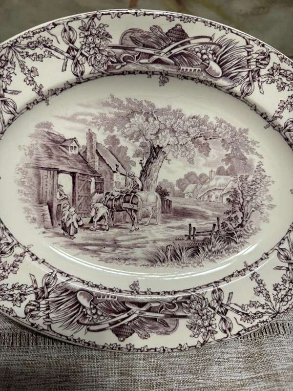 Vintage Royal Staffordshire Clarice Cliff Rural Scenes Plum Oval Platter 12”