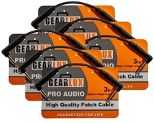 Gearlux 3-Inch Guitar Patch Cable, 1/4 Inch, Angled, Black - 6 Pack