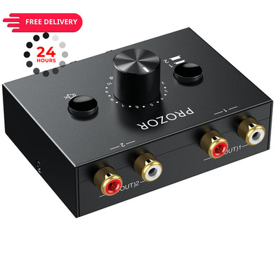 PROZOR RCA Stereo Audio Switcher - 2 in 2 1 Out Switch, Black 2-1
