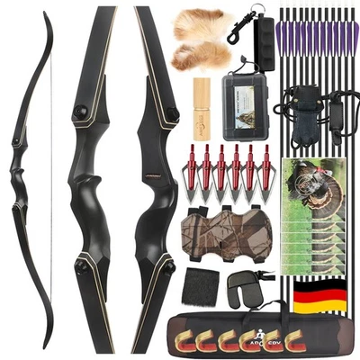SHARROW Arco recurvo flechas de carbono 60 pulgadas metal 55/60 lb arco de caza tiro con arco pesca