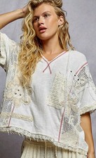 NWOT SMALL POL V-Neck Crochet Top with Scalloped Hem