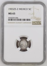 Mexico ✮ 1903 Zs Z ✮ 5 Centavos ✮ NGC MS 65 ✮ ex. Kirk Menczer ✮ Free S&H ✮