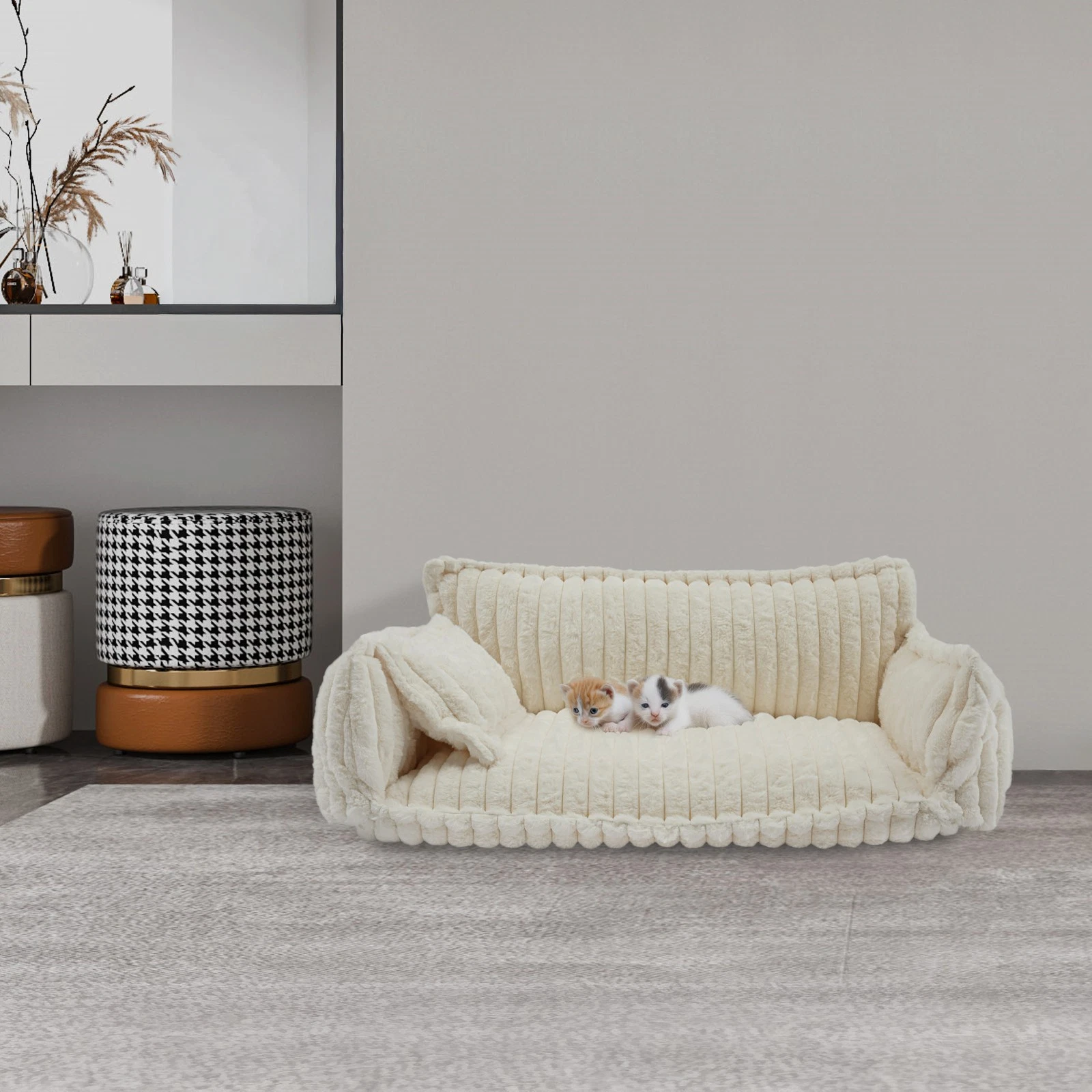 Pet Couch Bed Calming Couch for Pets Dog +Cat White w/ Removable Washable Cover