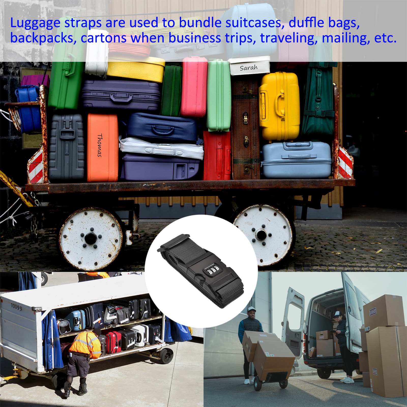 2 Pack Luggage Straps Suitcase Belts Combination Lock with Buckle 79"x2" Black