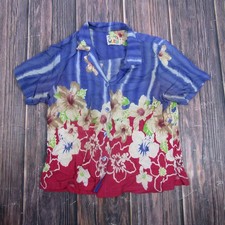 Jams World Shirt Mens Medium Multicolor Floral Hawaiian Rayon Button Up Made USA