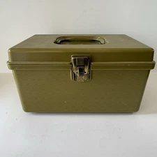 Vintage Wil Hold Plastic Sewing Box With Tray 10”x6”x5”, Olive green 