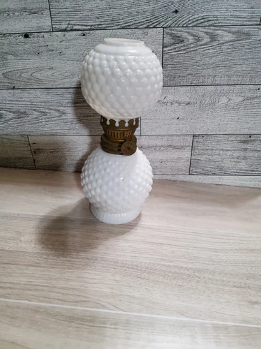 Vintage Miniature Milkglass Hobnail Kerosene Oil Lamp 6.5” Tall Made In Japan 25
