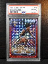 Jaylen Wells 2024 Topps Chrome #185 Red Geometric 3/5 RC Grizzlies PSA 10 Pop 2