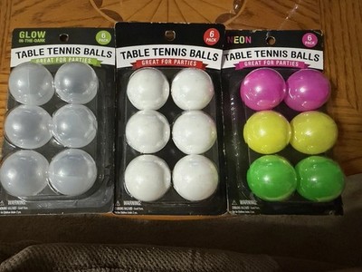 Neon , Glow In The Dark & White Ping Pong Balls  - 3x 6 Pack Bright Party Co