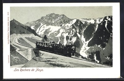 Les Rochers de Naye, Bergbahn auf der Strecke, Ansichtskarte 