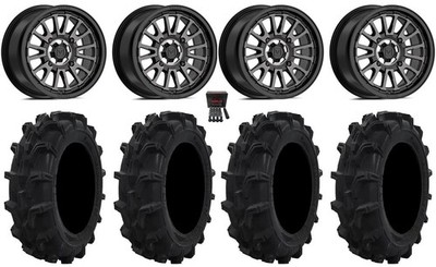 Valor V14 14'' Wheels Dark Tint 27'' Mud XC Tires Commander Maverick