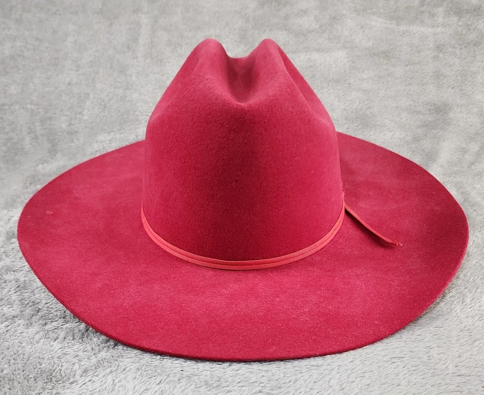 Bailey Cowboy Hat Unisex 7 1/8 Red Felt Wide Brim Fitted Western Made in USA VTG - Image 4 of 4