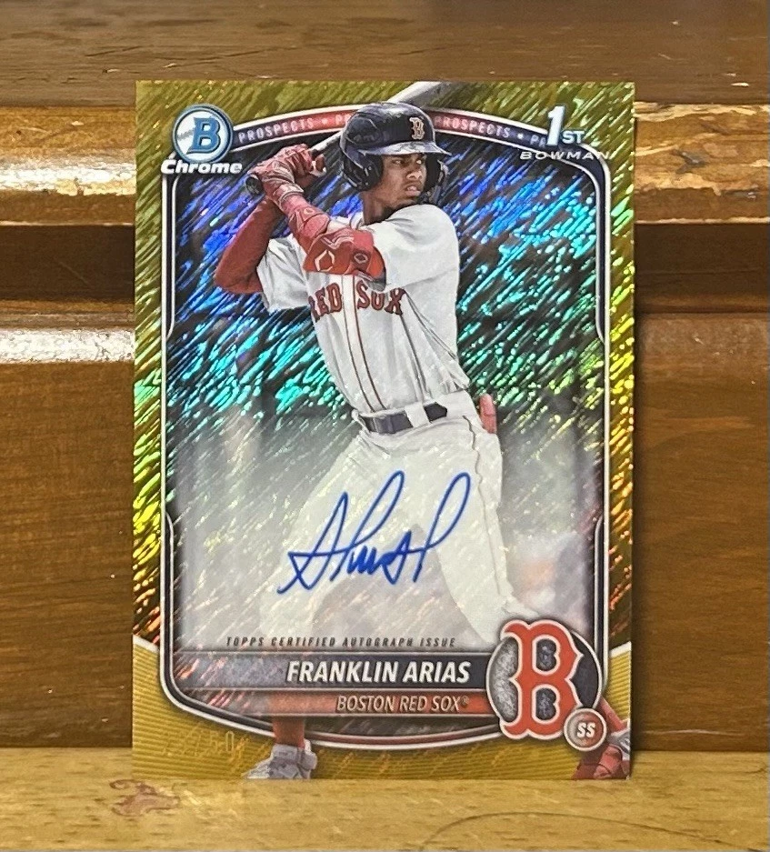2025 Bowman Chrome Franklin Arias 1st Gold Shimmer Refractor Auto /50 Red Sox
