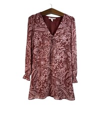 Forever 21 Burgundy Floral Paisley Long Sleeve Sheer Dress Size S Boho Y2K