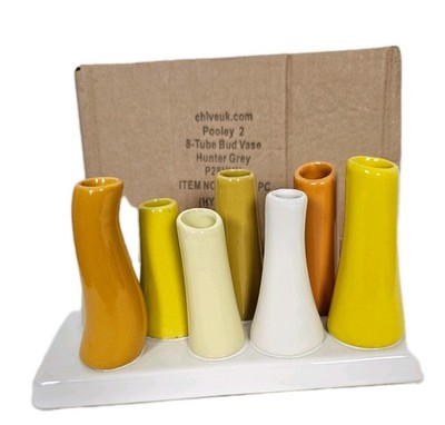 Schnittlauch Knospen Vase Pooley 2 kleine Blumen rechteckiger Sockel bunt 8 Röhren