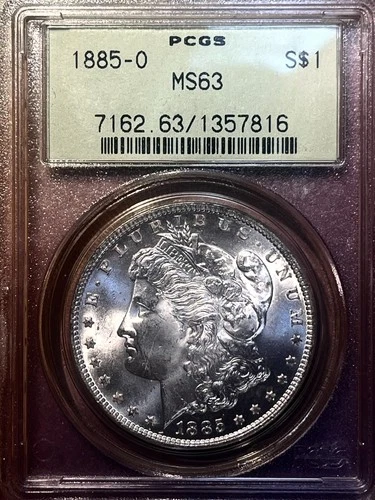 1885 o MORGAN DOLLAR PCGS MS 63  old green holder  TODAY'S MS 64 start .99