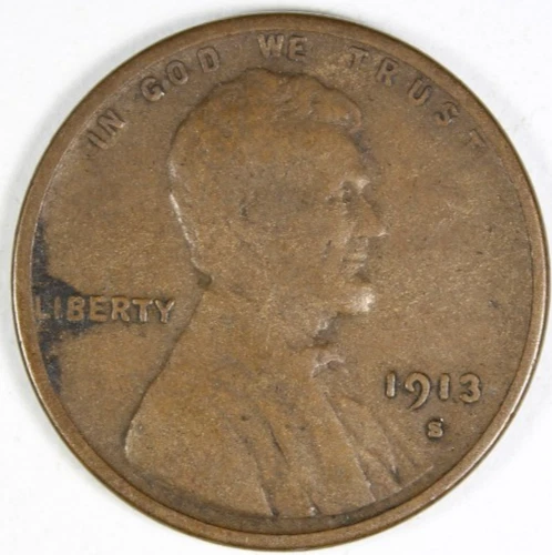 1913-S Lincoln Wheat Cent Semi-Key Date Rare Fine Free Shipping