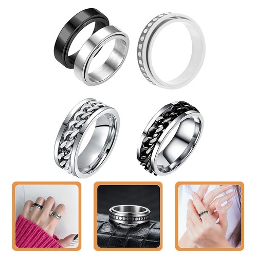 Titanium Finger Rings 5pcs Anxiety Fidget Rings Titanium Steel Finger Rotate Rings Thumb Set ...