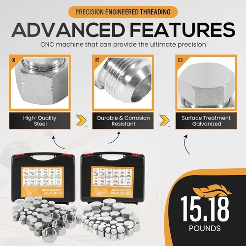 128 PC JIC y ORFS Tapón Hidráulico y Enchufe Manguera Tubo Montaje Tapón Kit Enchufe - Imagen 3 de 9