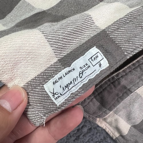 VINTAGE Polo Ralph Lauren Shirt Mens Large Cream Brown Plaid Flannel Button - 第 4/12 張圖片