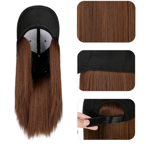 Natural Synthetic Wig Hat Durable Baseball Shoulder Length Brown Black Hair