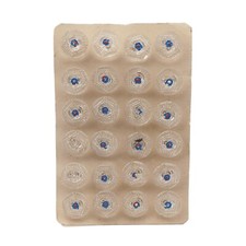 Card 24 Vintage Czech 14mm blue flower clear glass buttons