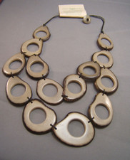 Organic Tagua Nut Slice Necklace 18" Long Bib