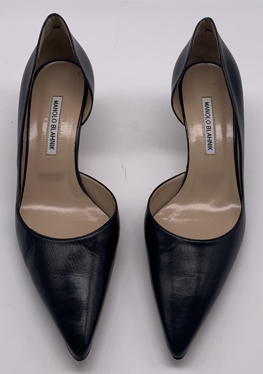Manolo Blahnik black leather d'orsay kitten heel sz 41.5 us