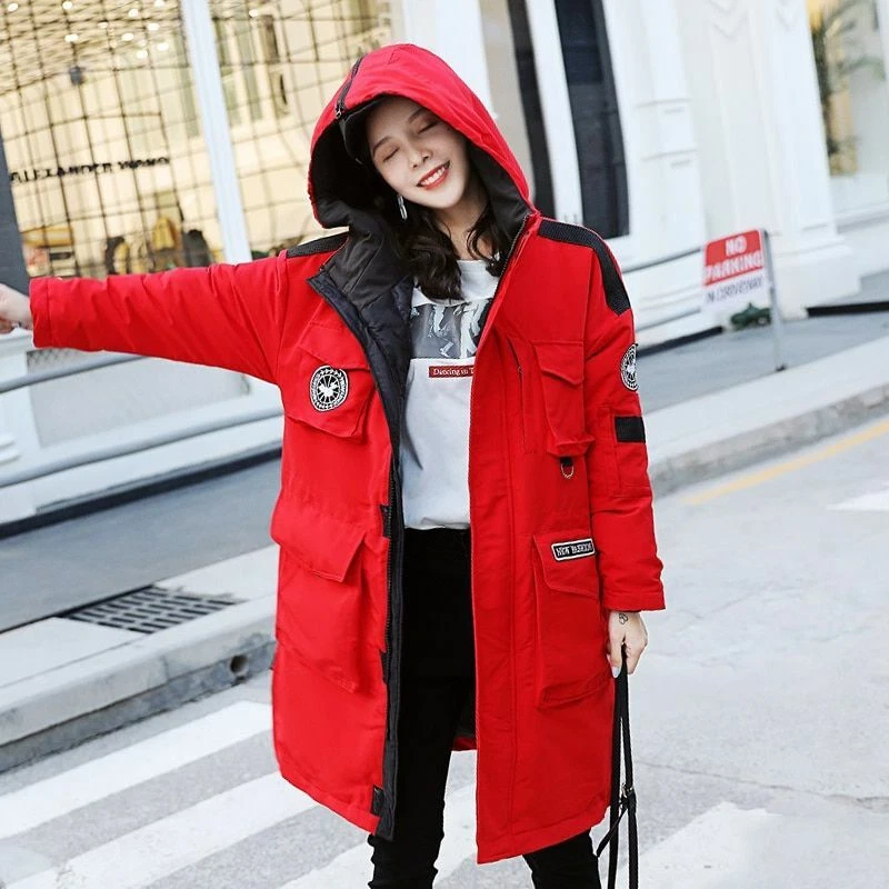 Women Winter Jacket Fashion Loose Hooded Long Cotton Padded