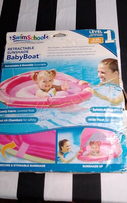 SwimSchool Baby Boat Float with Seat Retractable Sun Shade Canopy Pink 