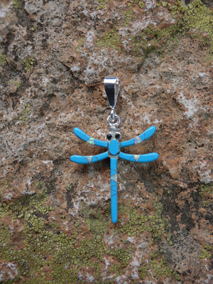 Dragonfly Handcrafted  Nice Blue Turquoise Opal 925 Sterling Silver Pendant F60