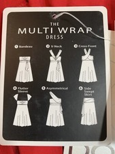 Abito midi rosso multi avvolgente Dotti taglia L nuovo con etichette 6 modi diversi di indossare cravatte lunghe