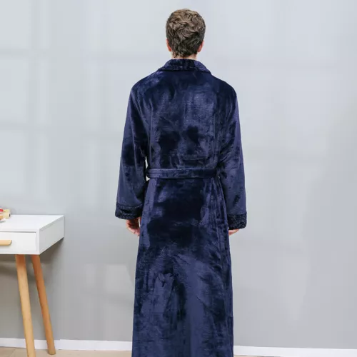 Flannel BathRobe Long Soft Spa Male Bath Robe Shawl Collar Sleepwear Women & Men - Picture 20 of 30