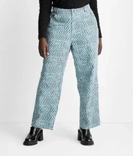 Future Collective Womens Sz 24 Jean Straight Leg Checkered Denim Pants Gabriella