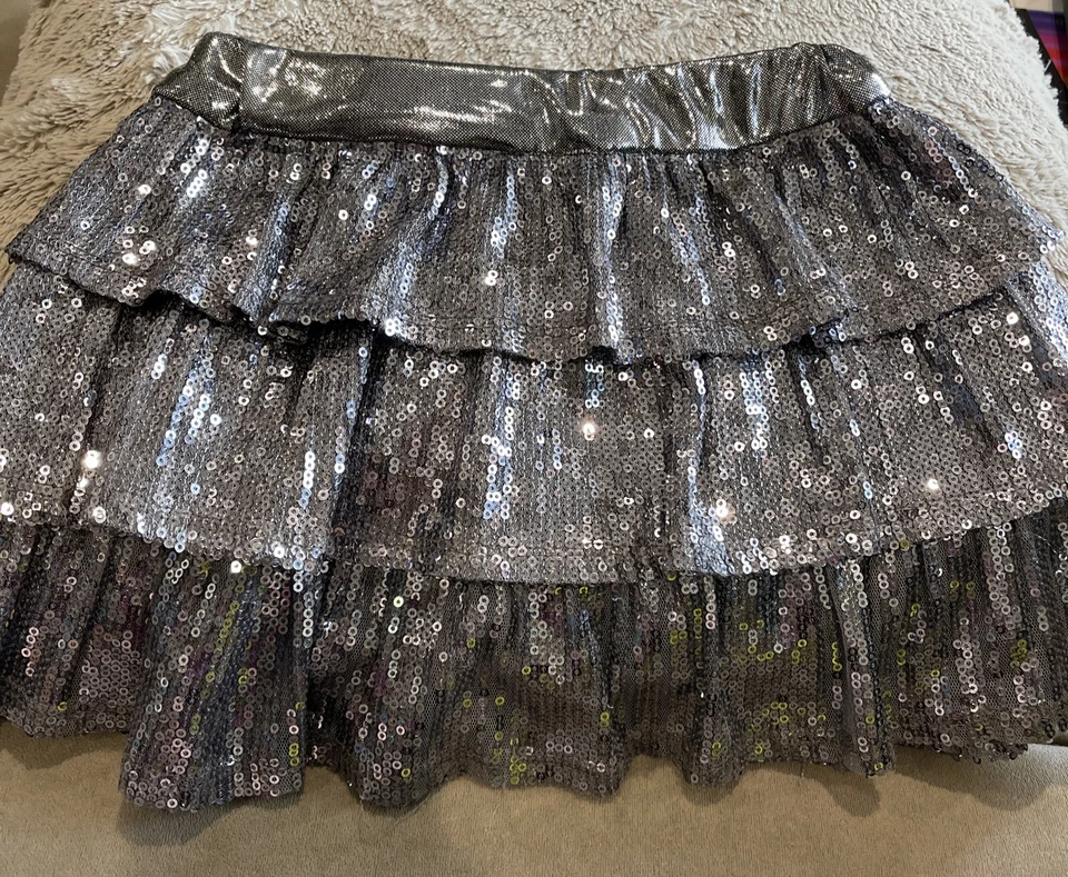 Bright Yellow Tulle Skirt Rose Accents & Silver Sequin Layer Skirt Size 4/5 - Image 2 of 4