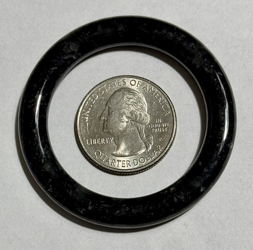 ESTATE VINTAGE BURMESE FINE SMOKY GRAY BLACK JADEITE JADE A CIRCLE HOOP RING - Picture 5 of 10