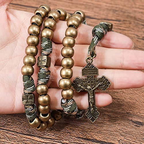 "San Miguel Paracord Rosario Cuentas de Bronce Rosario con Cuerdos Cruz de Jesús 20" - Imagen 2 de 6