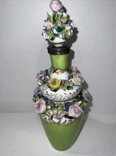 Antique Paris Porcelain Flower Floral Bottle with stopper by Jacob Petit 19thC