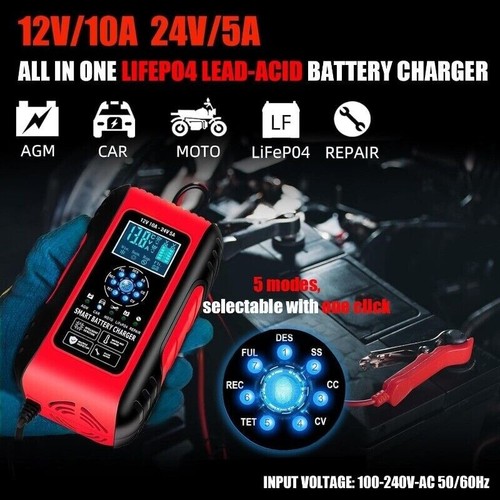 Upgraded 10A Battery Charger – 12V/24V Smart Trickle Charger for AGM Motorcycle - Picture 6 of 12