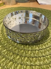 Silver Floral Candle Holder Metal Flower Cut Out. Round. 4. 3/4” Very Pretty