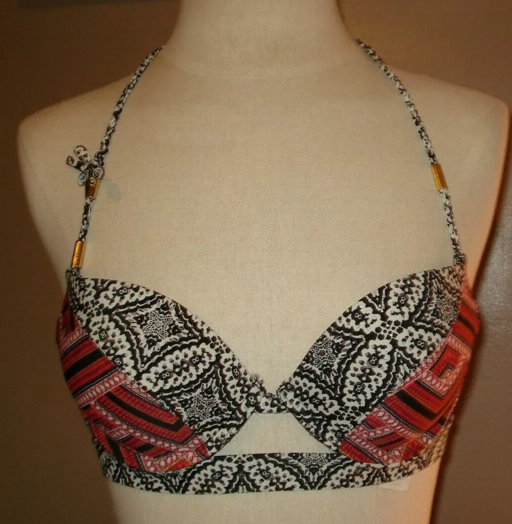 ABERCROMBIE Swim Black Printed Balconette Push-up Underwire Bikini Top 34 B