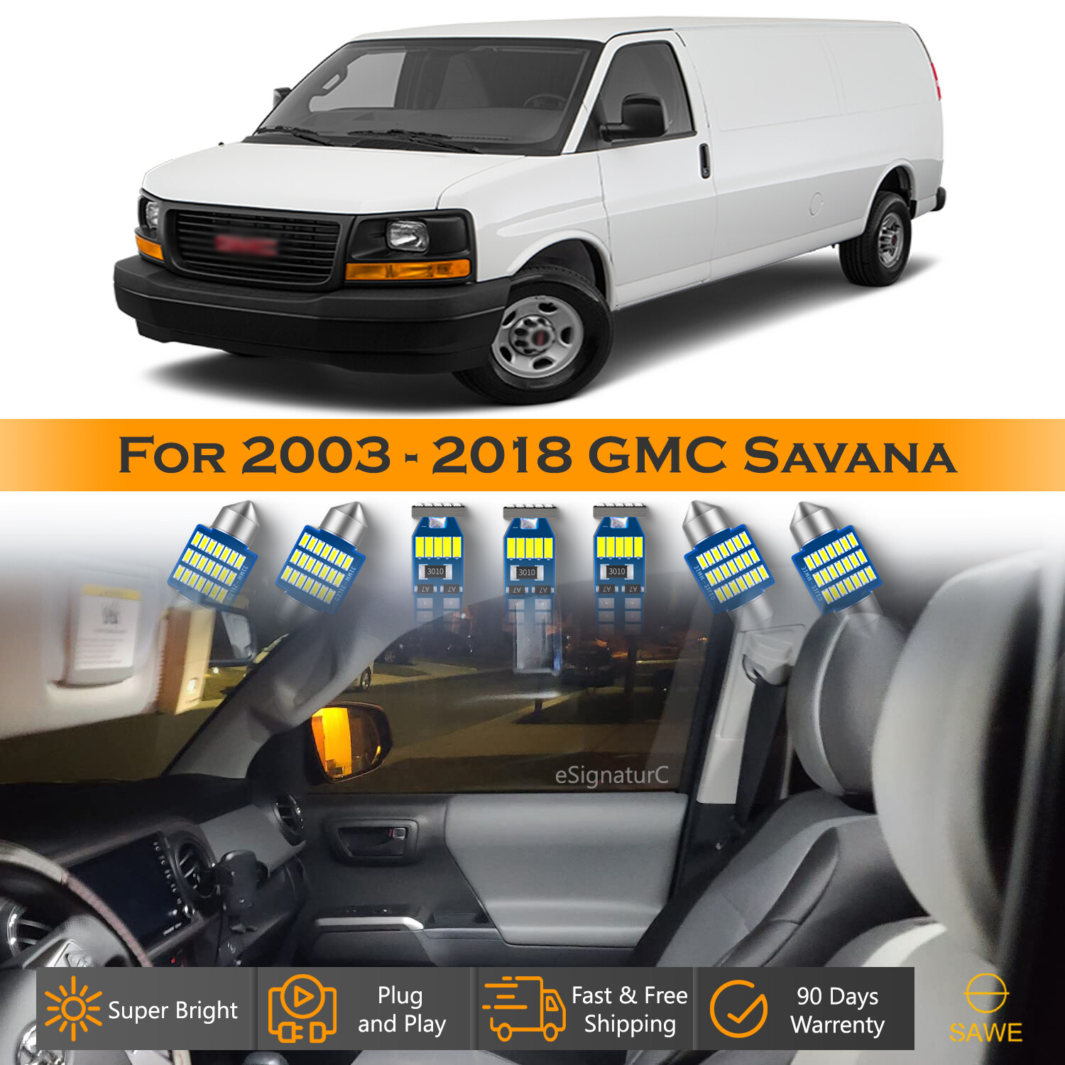 16 x Ultra White LED Lights Interior Package Kit For 2003 - 2018 GMC Savana
