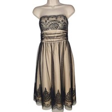 Davids Bridal Black Nude Strapless Tulle Dress Short Caviar Beaded Formal Lace 4