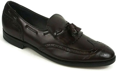 DEXTER Mens Burgundy Leather Tassel Kiltie Wing Tip Loafers  display picture 3